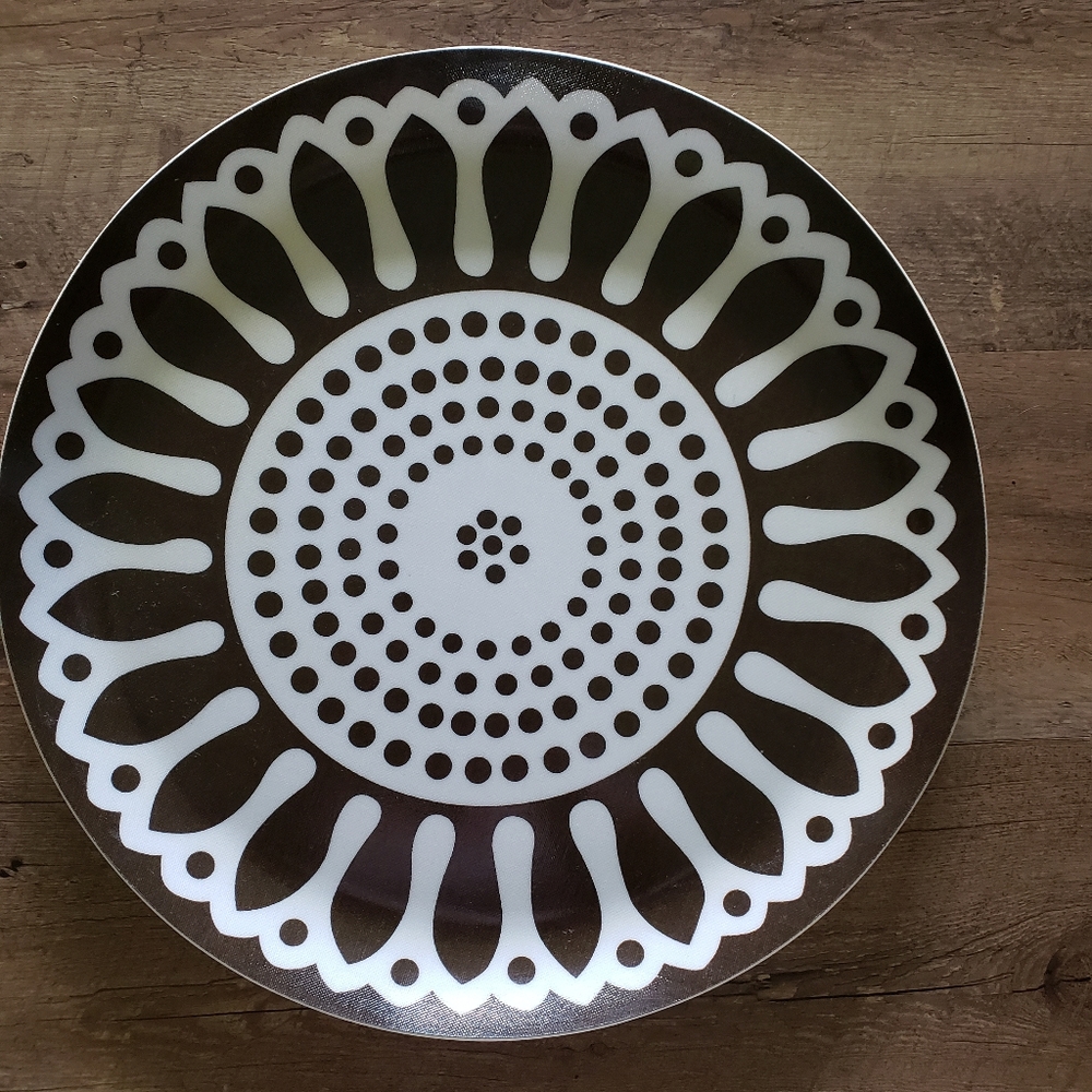 RARE Simrin Surya Cotton Vinyl 14" Serving Tray Brown White MCM